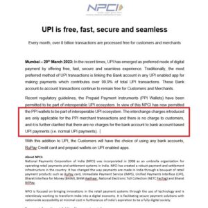 UPI payment charges latest update